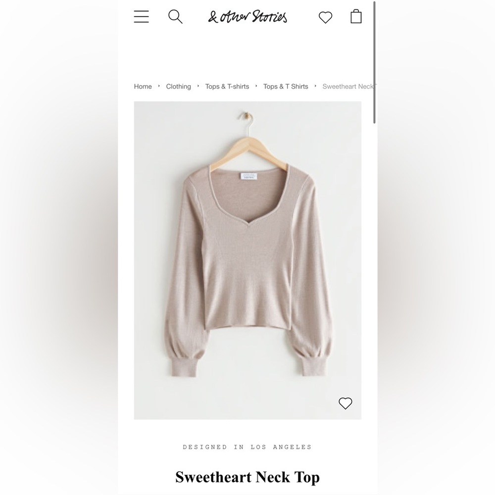 & other stories knit sweetheart neck top NWOT